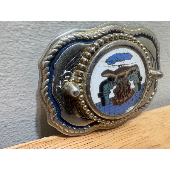 Vintage Native American Style Metal Belt Buckle Inlaid Design - Picture 3 of 16